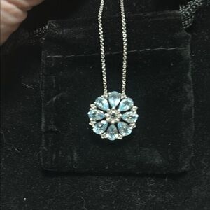 Elegant Silver and Blue Flower Pendant Necklace